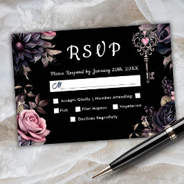 Bis zum Tod | Gothic Wedding Black RSVP Card