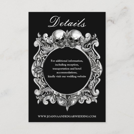 Bis zum Tod gotische Skulls Monogramm Hochzeit Begleitkarte (Vorderseite)