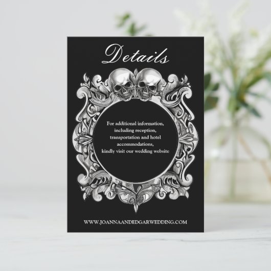 Bis zum Tod gotische Skulls Monogramm Hochzeit Begleitkarte (Stehend Vorderseite)