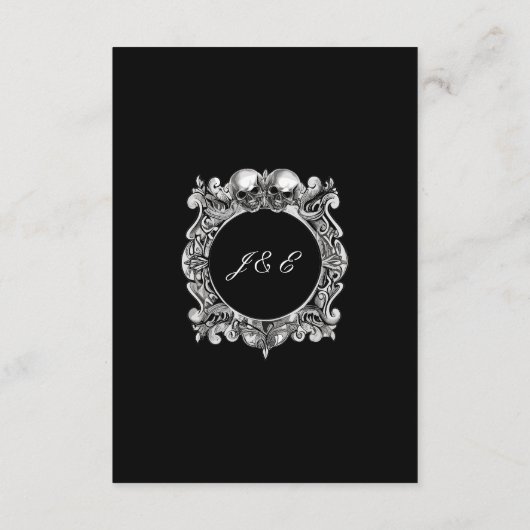 Bis zum Tod gotische Skulls Monogramm Hochzeit Begleitkarte (Rückseite)
