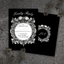 Bis zum Tod gotische Skulls Monogramm Hochzeit RSVP Karte