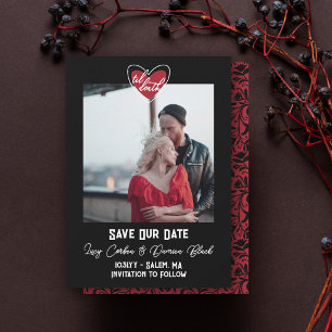 Bis zum Tod Herz Foto Floral Goth Hochzeit Save The Date
