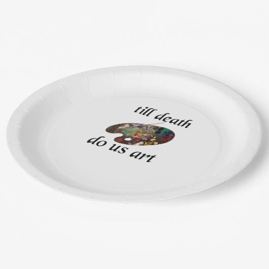 Bis zum Tod machen uns Kunst lustiges kreatives De Pappteller (Schrägansicht)