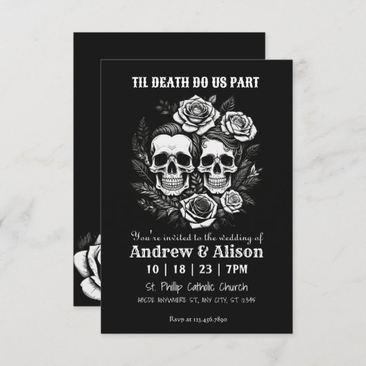 Bis zum Tod Machen wir ein Schädelpaar Rose Save The Date (Vorne/Hinten)