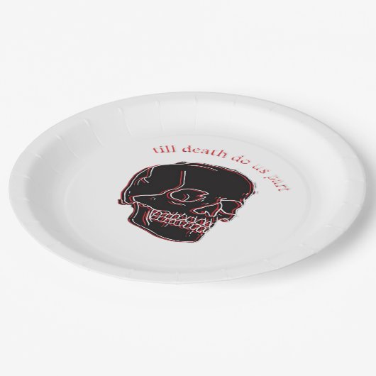 Bis zum Tod machen wir Teil - Glitchschädel mit so Pappteller (Schrägansicht)