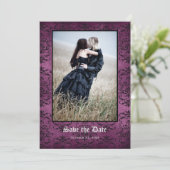 Bis zum Tod machen wir Teil Gothic Lila Damask Fot Save The Date (Stehend Vorderseite)