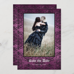 Bis zum Tod machen wir Teil Gothic Lila Damask Fot Save The Date