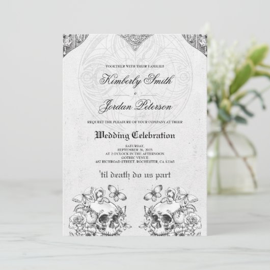 Bis zum Tod machen wir Teil Gothic Wedding QR Code Einladung (Stehend Vorderseite)