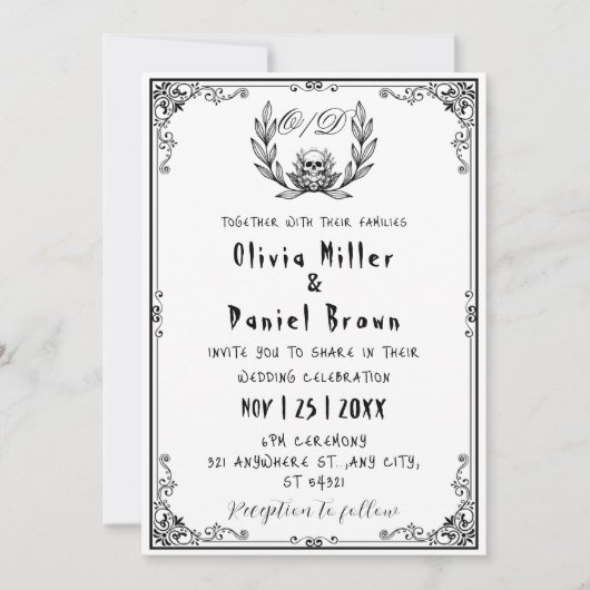 Bis zum Tod machen wir Teil gothisches Skelett Hoc Einladung (Vorderseite)