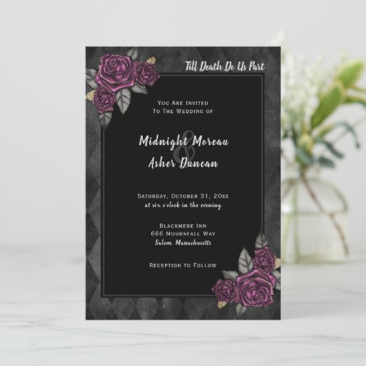 Bis zum Tod machen wir Teil gotische Rose Black We Einladung (Stehend Vorderseite)