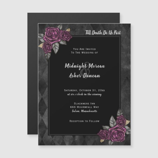 Bis zum Tod machen wir Teil gotische Rose Black We Magneteinladung (Vorne/Hinten)