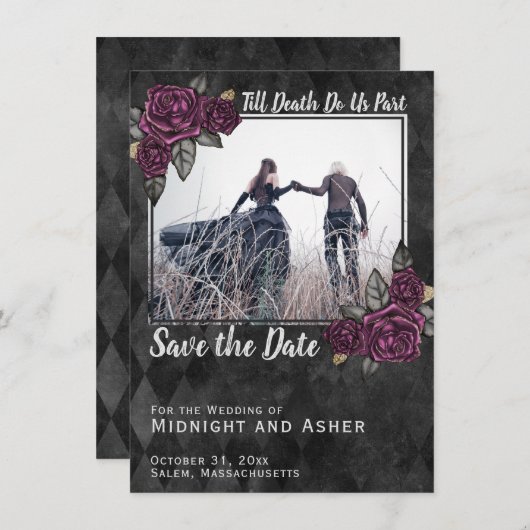 Bis zum Tod machen wir Teil gotische Save the Date Einladung (Vorne/Hinten)