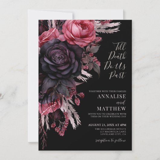 Bis zum Tod machen wir Teil gotische Schwarze Blüt Einladung (Vorderseite)