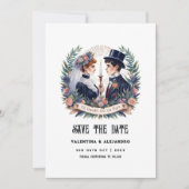 "Bis zum Tod machen wir Teil" Gotisches Foto Save The Date (Vorderseite)