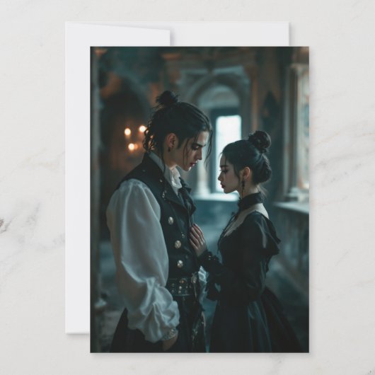 "Bis zum Tod machen wir Teil" Gotisches Foto Save The Date (Rückseite)