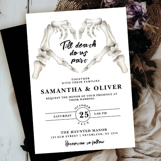 Bis zum Tod machen wir Teil gotisches SkelettHerz Einladung