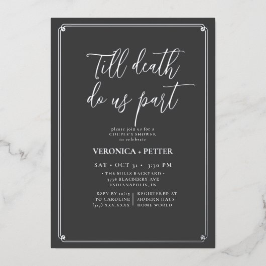 Bis zum Tod machen wir Teil Halloween-Dusche Folieneinladung (Vorderseite)