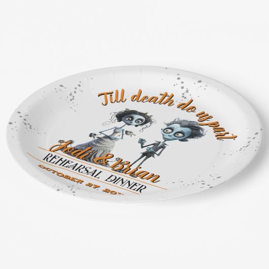 Bis zum Tod machen wir Teil Halloween Hochzeit Pappteller (Schrägansicht)
