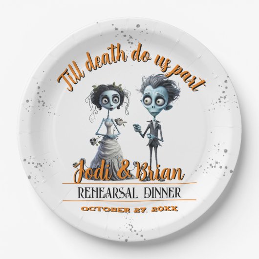 Bis zum Tod machen wir Teil Halloween Hochzeit Pappteller (Vorderseite)