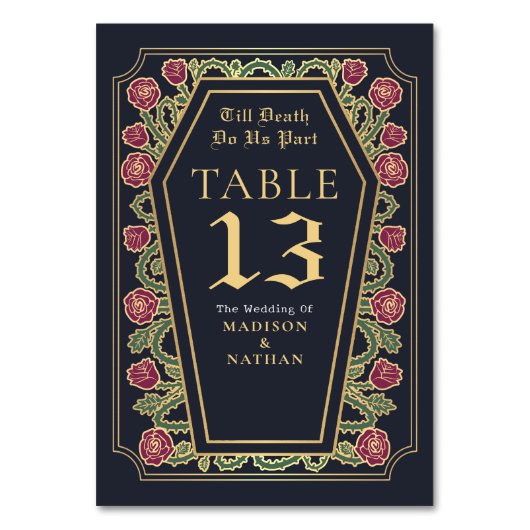Bis zum Tod machen wir Teil Rose Blue Gothic Hochz Tischnummer (Rückseite)