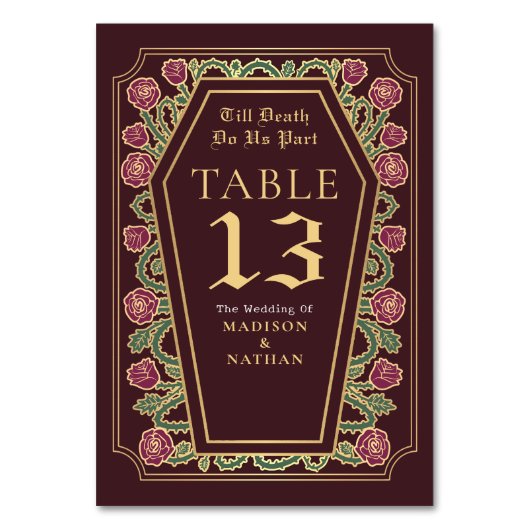 Bis zum Tod machen wir Teil Rose Rote Gotische Hoc Tischnummer (Rückseite)