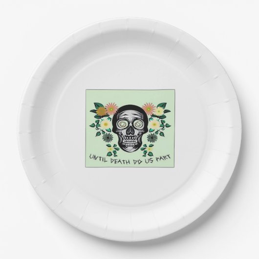 Bis zum Tod machen wir Teil, Schädel mit Blume kla Pappteller (Vorderseite)
