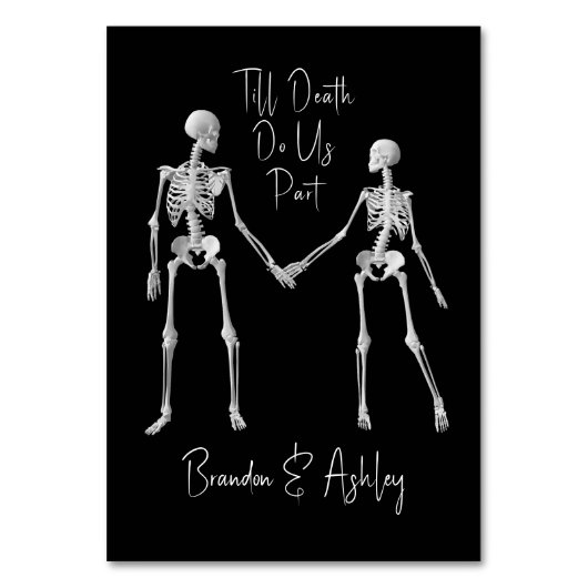 Bis zum Tod machen wir Teil Skelett Hochzeit Schwa Tischnummer (Rückseite)