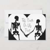 Bis zum Tod machen wir Teil Skelett Hochzeit White RSVP Karte (Vorderseite)