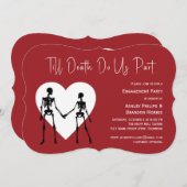 Bis zum Tod machen wir Teil Skelett Rote Verlobung Einladung (Vorne/Hinten)