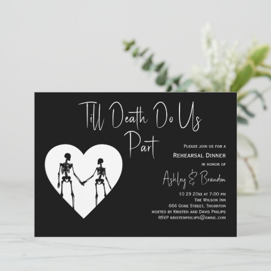 Bis zum Tod machen wir Teil Skelett Weiße Probe Einladung (Stehend Vorderseite)