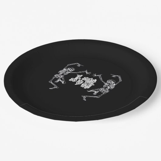 Bis zum Tod machen wir Teil Skelettdesign Pappteller (Schrägansicht)