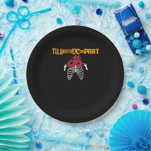 Bis zum Tod machen wir Teilskelett mit roten Blume Pappteller (Party)