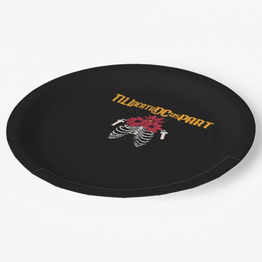 Bis zum Tod machen wir Teilskelett mit roten Blume Pappteller (Schrägansicht)