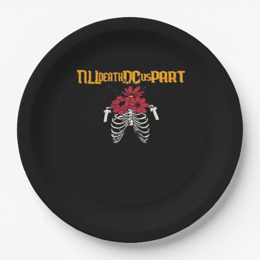 Bis zum Tod machen wir Teilskelett mit roten Blume Pappteller (Vorderseite)