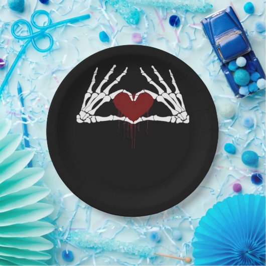 bis zum Tod - Skeletton Herz Hände Pappteller (Party)