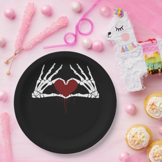 bis zum Tod - Skeletton Herz Hände Pappteller (Party)