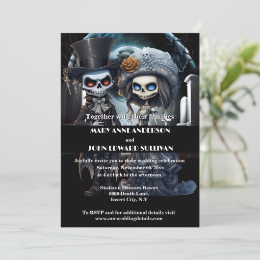 Bis zum Tod teilen wir Leiche Brautbräutigam Einladung (Stehend Vorderseite)
