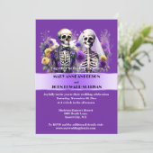 Bis zum Tod teilen wir lila gelbe Rosenbridale Einladung (Stehend Vorderseite)