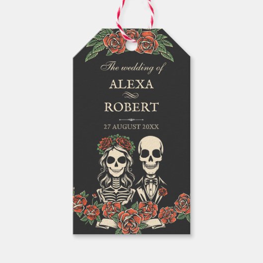 Bis zum Tod teilen wir Rose Skelett Hochzeit Geschenkanhänger (Vorderseite)