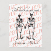 Bis zum Tod teilen wir Skeleton Couple Monogram Po Postkarte (Vorderseite)