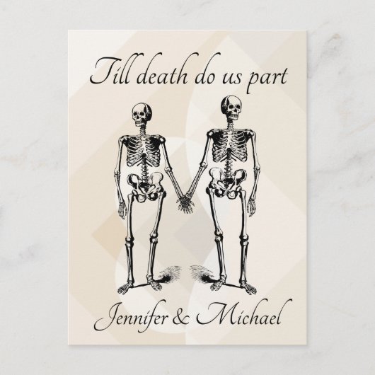 Bis zum Tod teilen wir Skeleton Couple Monogram Postkarte (Vorderseite)