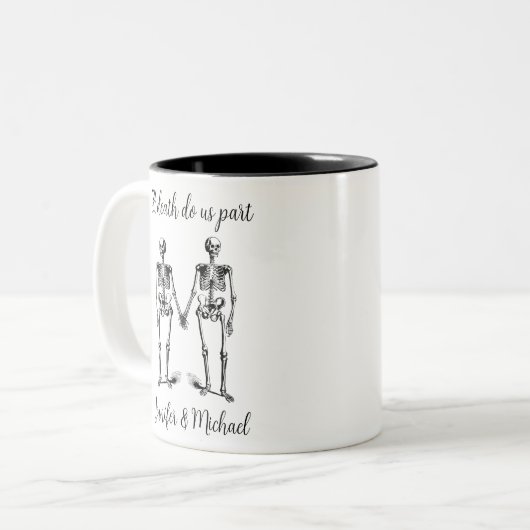 Bis zum Tod teilen wir Skeleton Couple Name Black Zweifarbige Tasse (Vorderseite Links)