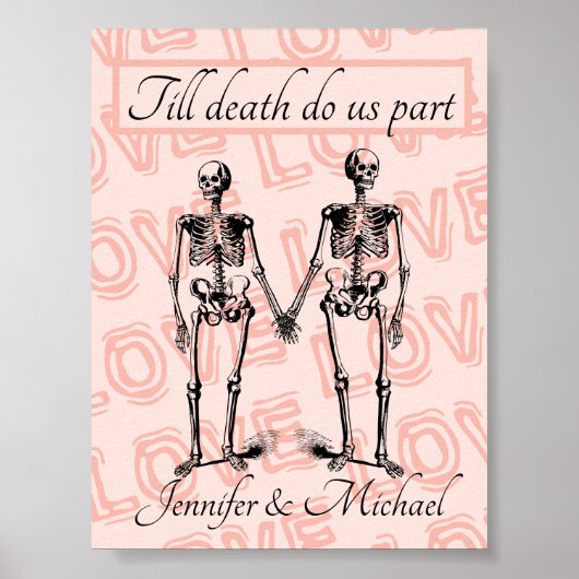 Bis zum Tod teilen wir Skeleton Couple Name Liebe Poster (Vorne)