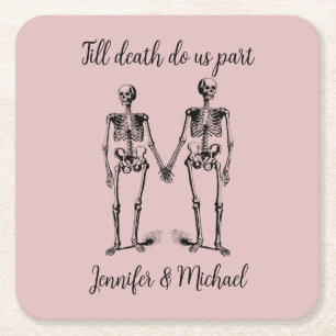 Bis zum Tod teilen wir Skeleton Couple Name Rose Rechteckiger Pappuntersetzer