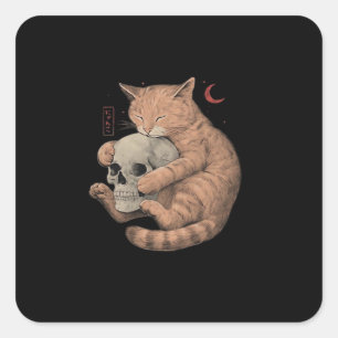 Bis zum Tod tun uns Party Cat Skull Classic Quadratischer Aufkleber
