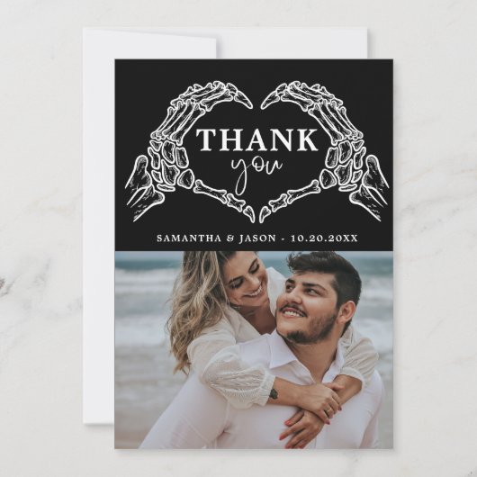 Bis zum Tod tun uns Party Gothic Halloween Hochzei Dankeskarte (Vorderseite)