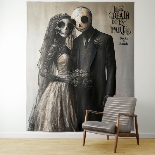 Bis zum Tod tun uns Party Halloween Hochzeit Wandteppich (Beispiel)
