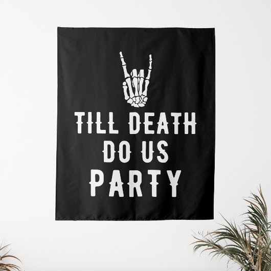 Bis zum Tod tun uns Party Hintergrund Skelett Schw Wandteppich