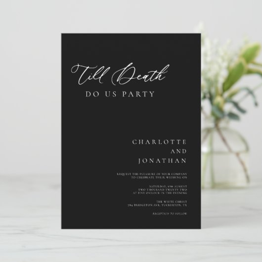 Bis zum Tod tun uns Party Minimal moderne Hochzeit Einladung (Stehend Vorderseite)
