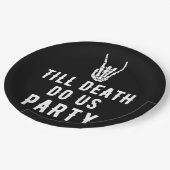 Bis zum Tod tun uns Party Schwarzes Skelett Party Pappteller (Schrägansicht)